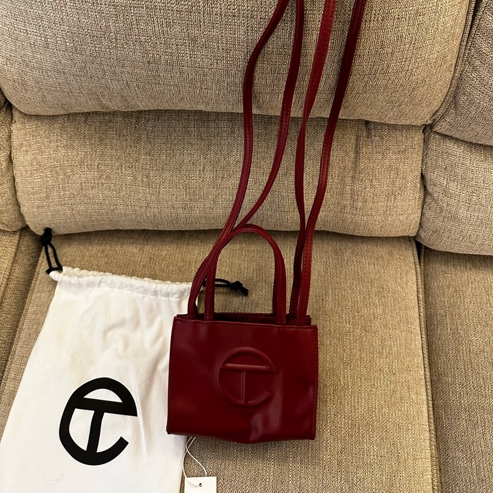 Telfar small burgundy bag